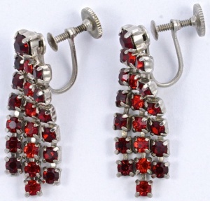 Kramer NY Red Diamante Drop Earrings, circa 1950s